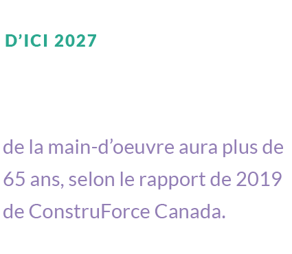 D’ICI 2027, 21 per cent de la main-d’oeuvre aura plus de 65 ans, selon le rapport de 2019 de ConstruForce Canada.
